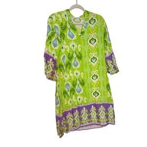 Retro groovy‎ green and purple paisley print midi dress